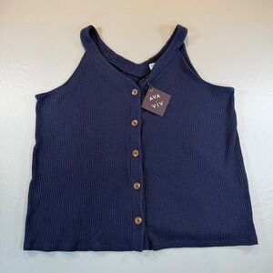 Ava & Viv Navy Blue Ribbed Button Front Tank Top 2X NWT